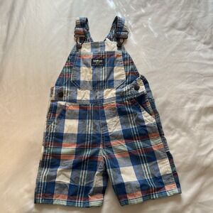 OshKosh Boys Baby B'Gosh Vestbak Bib Overall Shorts  Size 24 Months Blue Plaid